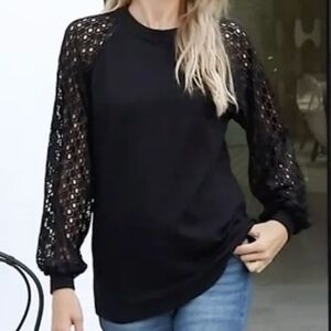 Lace Sleeve Ribbed Top